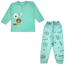 ست شومیز و شلوار نوزادی مدل خرس کد 3799 رنگ سبز آبی