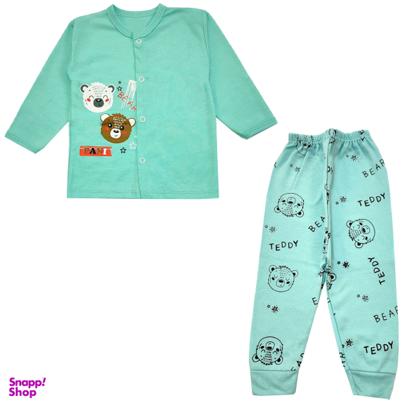 ست شومیز و شلوار نوزادی مدل خرس کد 3799 رنگ سبز آبی