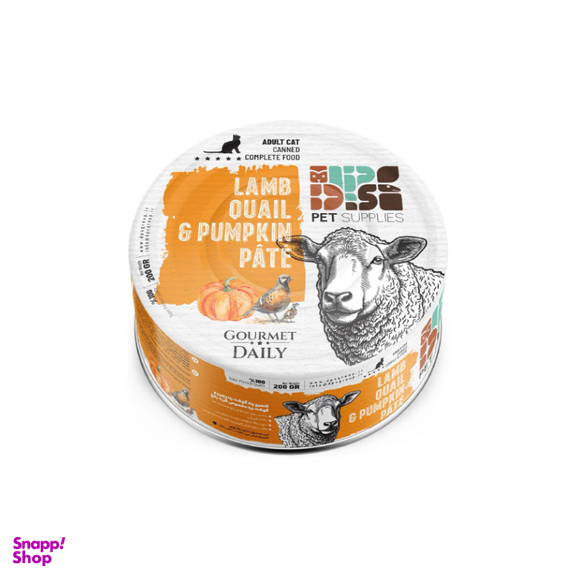 کنسرو غذای گربه بالغ دی پی اس مدل پته طعم بره و بلدرچین و کدو وزن 200 گرم