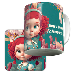 ماگ لاژید مدل به ماگ فاطمه دست نزن به همراه زیرلیوانی