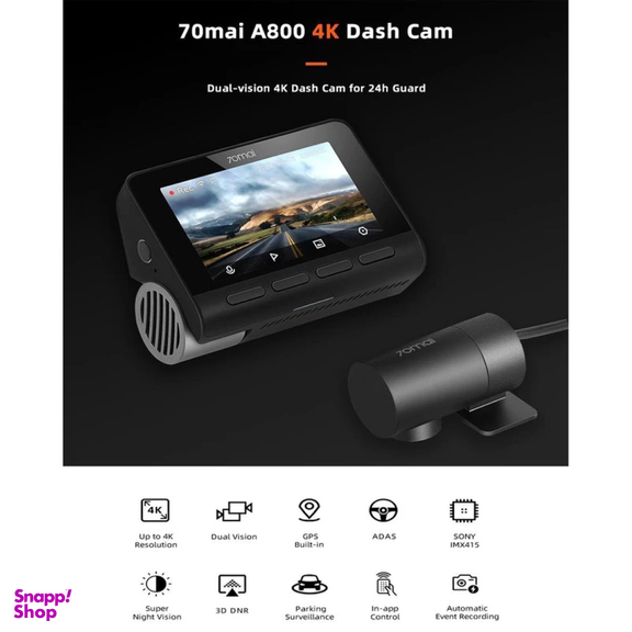 دوربین فیلم برداری خودرو سوِنتی مِی مدل 70maI Dash Cam 4K + Rear Cam Set(RC06) A800S