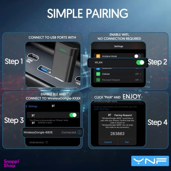 دانگل بی سیم کارپلی و اندروید اتو مدل YNF