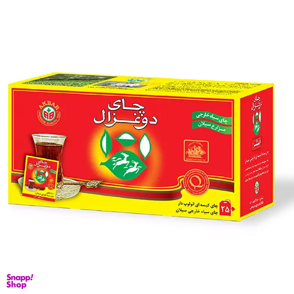 چای کیسه ای ساده دو غزال مدل آلوفويل بسته 25 عددی