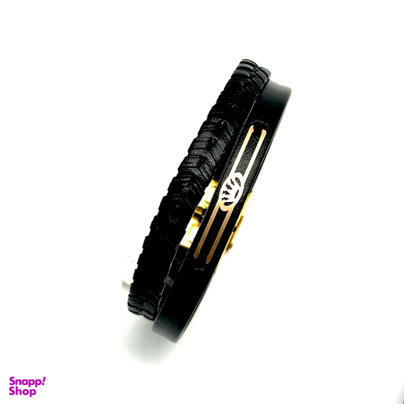 دستبند چرم و پلاک طلا 18 عیار مردانه کد ch73