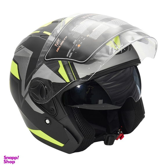 کلاه کاسکت بدون فک فلش مدل 868 matt black-neon yellow