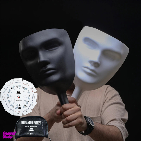 ماسک ایفای نقش مافیا مدل اشرافی بسته 12 عددی رنگ مشکی به همراه 30 کارت بازی