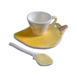 لیوان و زیر لیوانی سرامیکی طرح لیمو مجموعه ۳ عددی