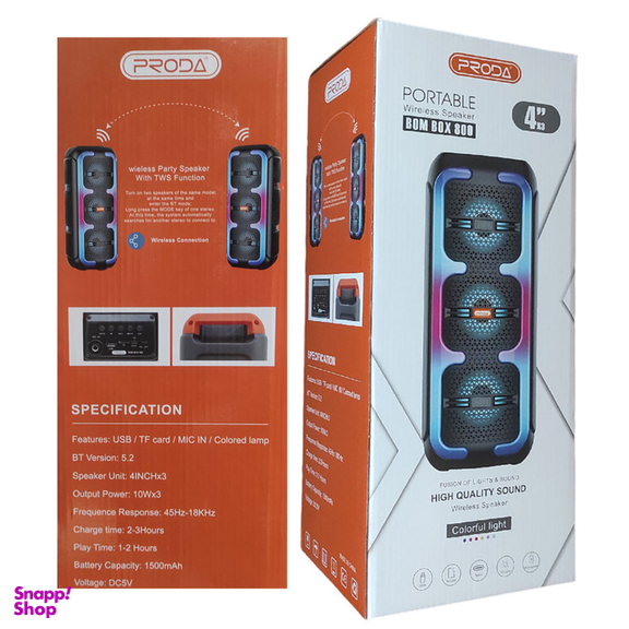 اسپیکر بلوتوثی قابل حمل پرودا مدل Bom Box 800