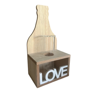 گلدان شیشه ای پایه چوبی مدل Love