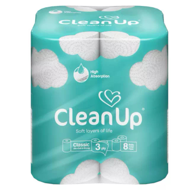 دستمال توالت کلین آپ طرح ابر بسته 8 عددی