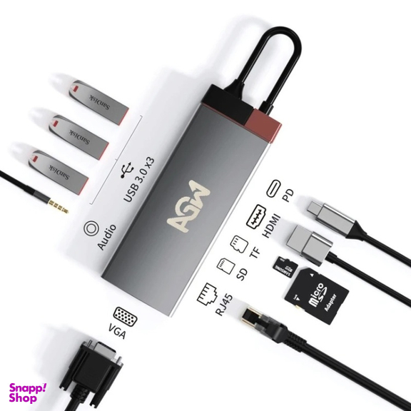 USB هاب 10 پورت Type-C ای جی دبلیو مدل BS10A
