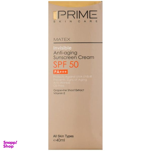 کرم ضدآفتاب بدون رنگ پریم مدل Anti Aging SPF 50 حجم 40 میلی لیتر