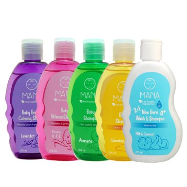 شامپو بچه سر و بدن مانا مدل شیر و نارگیل حجم 200 میلی لیتر مجموعه 5 عددی