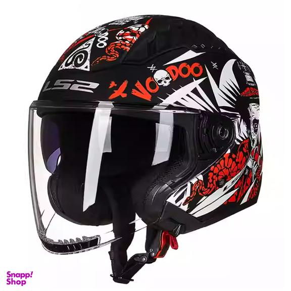 کلاه کاسکت بدون فک ال اس تو مدل +OF600 Skelet Red Whait به همراه کاور