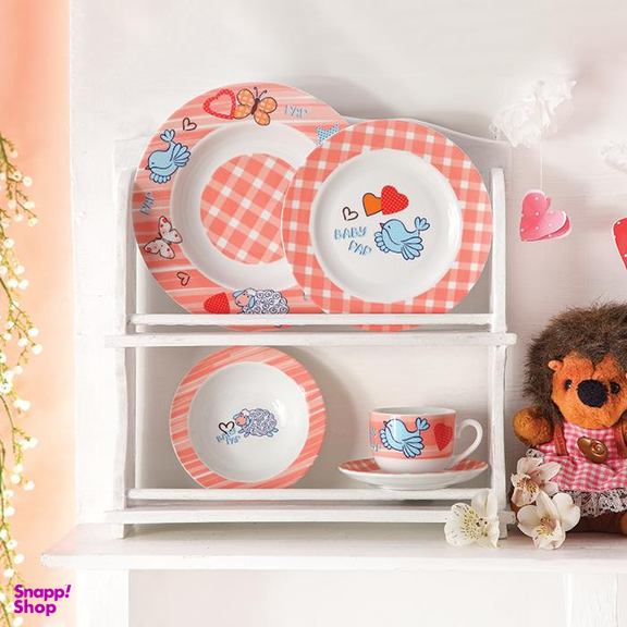 سرویس غذا خوری 5 پارچه کودک چینی زرین ایران مدل ایتالیا اف بیبی پپ درجه عالی