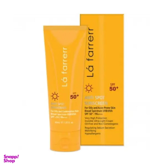 کرم ضدآفتاب و ضد لک بی رنگ لافارر مدل SPF 50 مناسب پوست های چرب و مستعد آکنه حجم 40 میلی لیتر