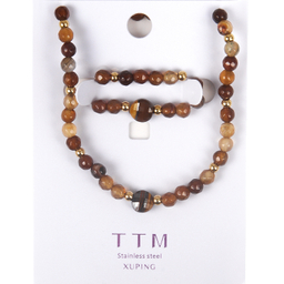 نیم ست زیور زنانه ژوپینگ کد 1171452057 رنگ کرم قهوه ای