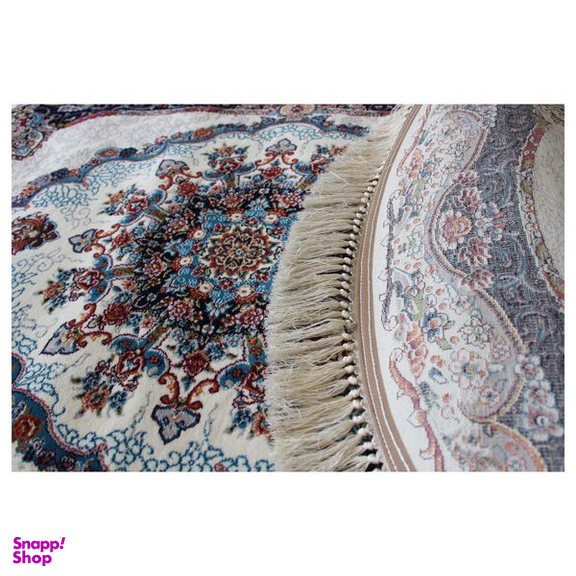 فرش ماشینی مدل بیضی طرح نیلا زمینه کرم