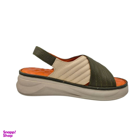 صندل طبی زنانه چرم ریباری مدل R70 رنگ سبز شیری