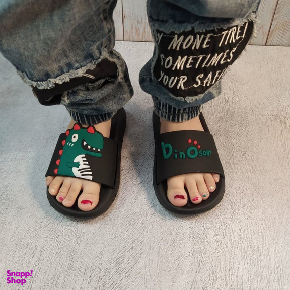 دمپایی بچگانه زیتون مدل داینو تا به تا کد 131410 رنگ مشکی