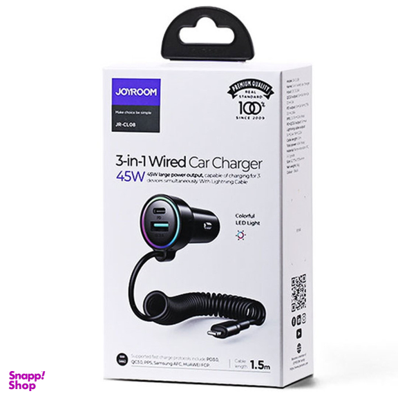 شارژر فندکی فست شارژ Type-C جوی روم مدل JR-CL08 به همراه کابل لایتنینگ طول 1.5 متر