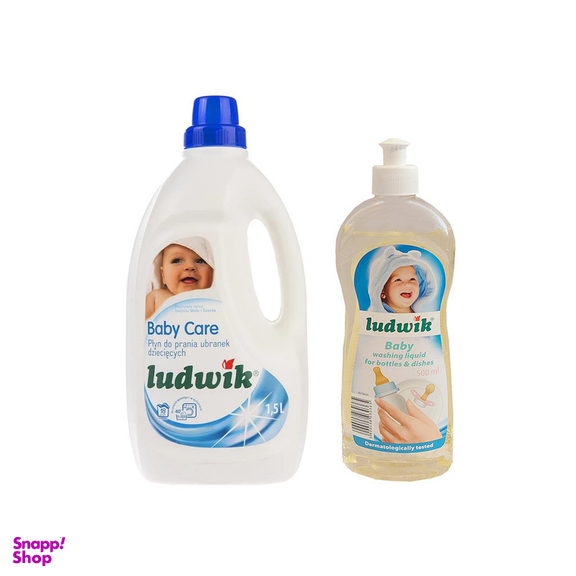 مایع لباسشویی کودک لودیک حجم 1500 لیتر کد Pa7077 و مایع شوینده شیشه شیر و ظروف لودیک حجم 500 میلی لیتر کد Pa0365