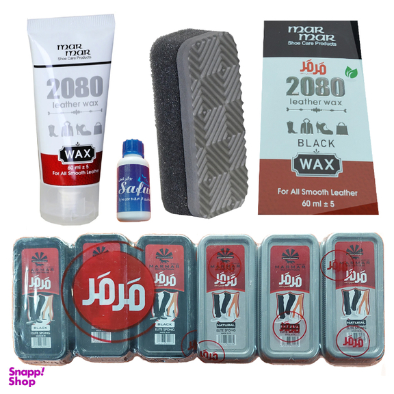 واکس کفش مرمر کد 2080 به همراه اسفنج و ابر براق کننده و بوگیر کفش