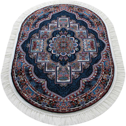 فرش ماشینی مدل بیضی طرح ناردون زمینه سرمه ای