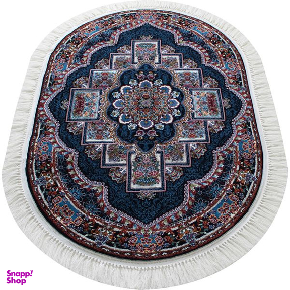 فرش ماشینی مدل بیضی طرح ناردون زمینه سرمه ای