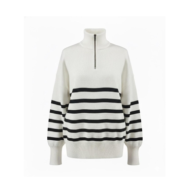 پولیور زنانه طرح بافت راه راه مدل ایلیا رنگ سفید