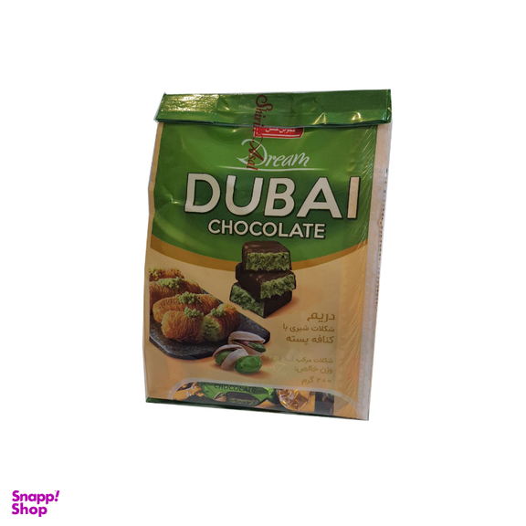 دریم شکلات شیری با کنافه پسته Dubai Chocolate شیرین عسل وزن 200 گرم