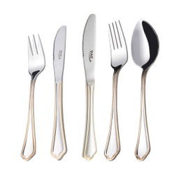 سرویس قاشق و چنگال 57 پارچه ناب استیل مدل ونیز دور طلایی