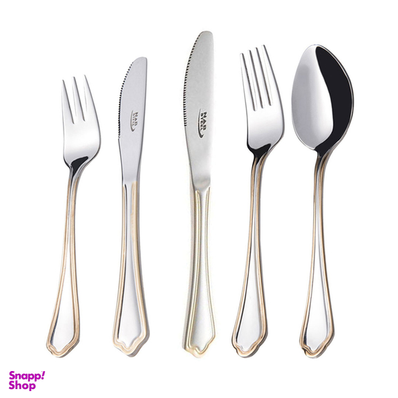 سرویس قاشق و چنگال 57 پارچه ناب استیل مدل ونیز دور طلایی