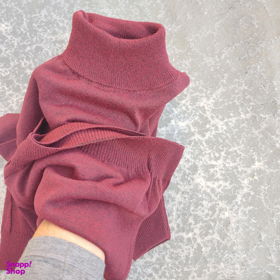 پلیور یقه اسکی مردانه مدل ZRM-E1 رنگ زرشکی تیره