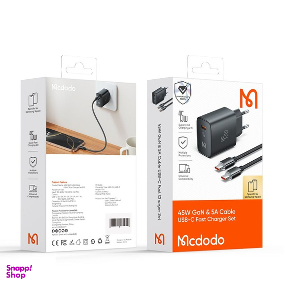 شارژر دیواری 45 وات مک دودو مدل CH-508 به همراه کابل Type-C