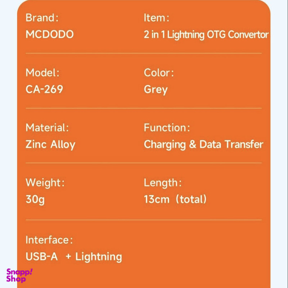 مبدل لایتنینگ به USB OTG لایتنینگ مک دودو مدل CA-2690