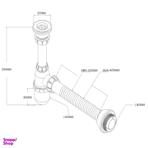 سیفون روشویی تک لگنه دوریکا مدل 3501 کد MT093 به همراه لوله خرطومی و زیرآب