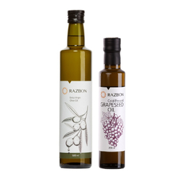 روغن زیتون فرابکر رزبن وزن 500 میلی لیتر به همراه روغن هسته انگور رزبن وزن 250 میلی لیتر