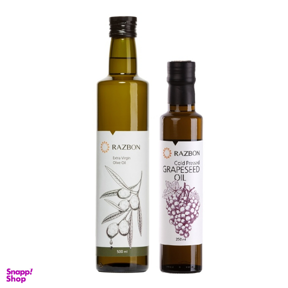 روغن زیتون فرابکر رزبن وزن 500 میلی لیتر به همراه روغن هسته انگور رزبن وزن 250 میلی لیتر