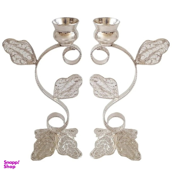 شمعدان ملیله کاری مدل گلبرک کد M-01 مجموعه 2 عددی