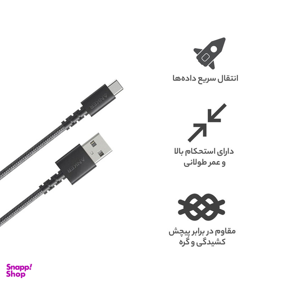 کابل شارژ USB به تایپ سی انکر Anker مدل پاورلاین سلکت پلاس A8022 طول 0.9 متری