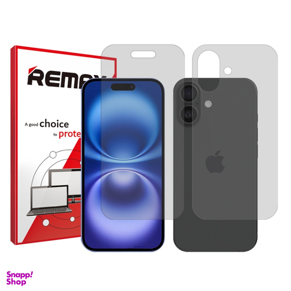 محافظ صفحه نمایش شفاف گوشی موبایل ریمکس مناسب برای اپل iPhone 16 Plus به همراه محافظ پشت گوشی