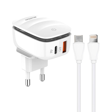 شارژر دیواری 20 وات کینگ استار مدل KW193i PD به همراه کابل لایتنینگ به USB-C