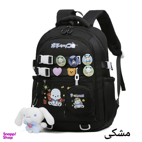 کوله پشتی مدرسه مدل کرومی پیکسل دار کد 20271 به همراه آویز