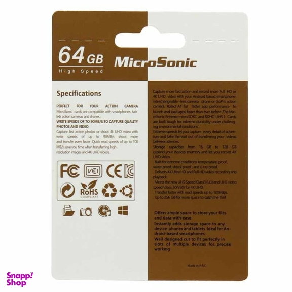کارت حافظه MicroSDXC میکرو سونیک مدل 533X-A1-V30 کلاس 10 استاندارد UHS-I U3 سرعت 80MBps ظرفیت 64 گیگابایت