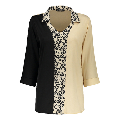 شومیز مجلسی زنانه لوینت مدل پلنگی کد 0136 رنگ کرم روشن