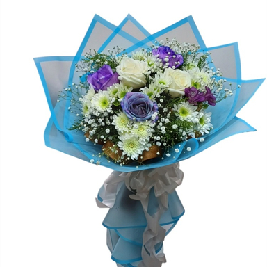 دسته گل طبیعی گلی کد 20090 رنگ آبی