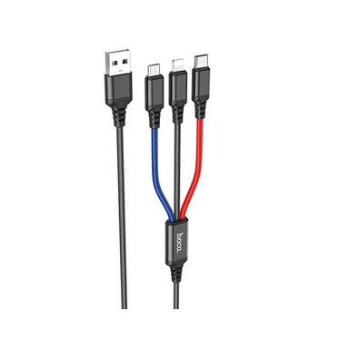 کابل تبدیل 3 کاره USB به لایتنینگ و MicroUSB و USB-C هوکو مدل X76 3IN1 طول 1 متر