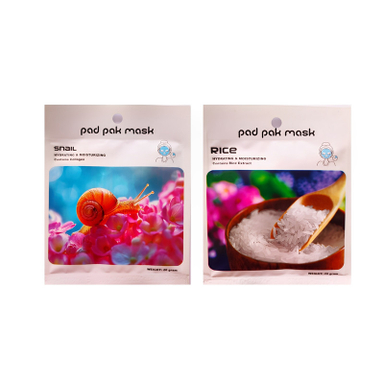ماسک ورقه ای پد پاک مدل عصاره حلزون و برنج مناسب انواع پوست وزن 25 گرم بسته 2 عددی