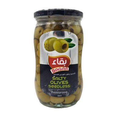 کنسرو زیتون شور بی هسته بقاء وزن 390 گرم